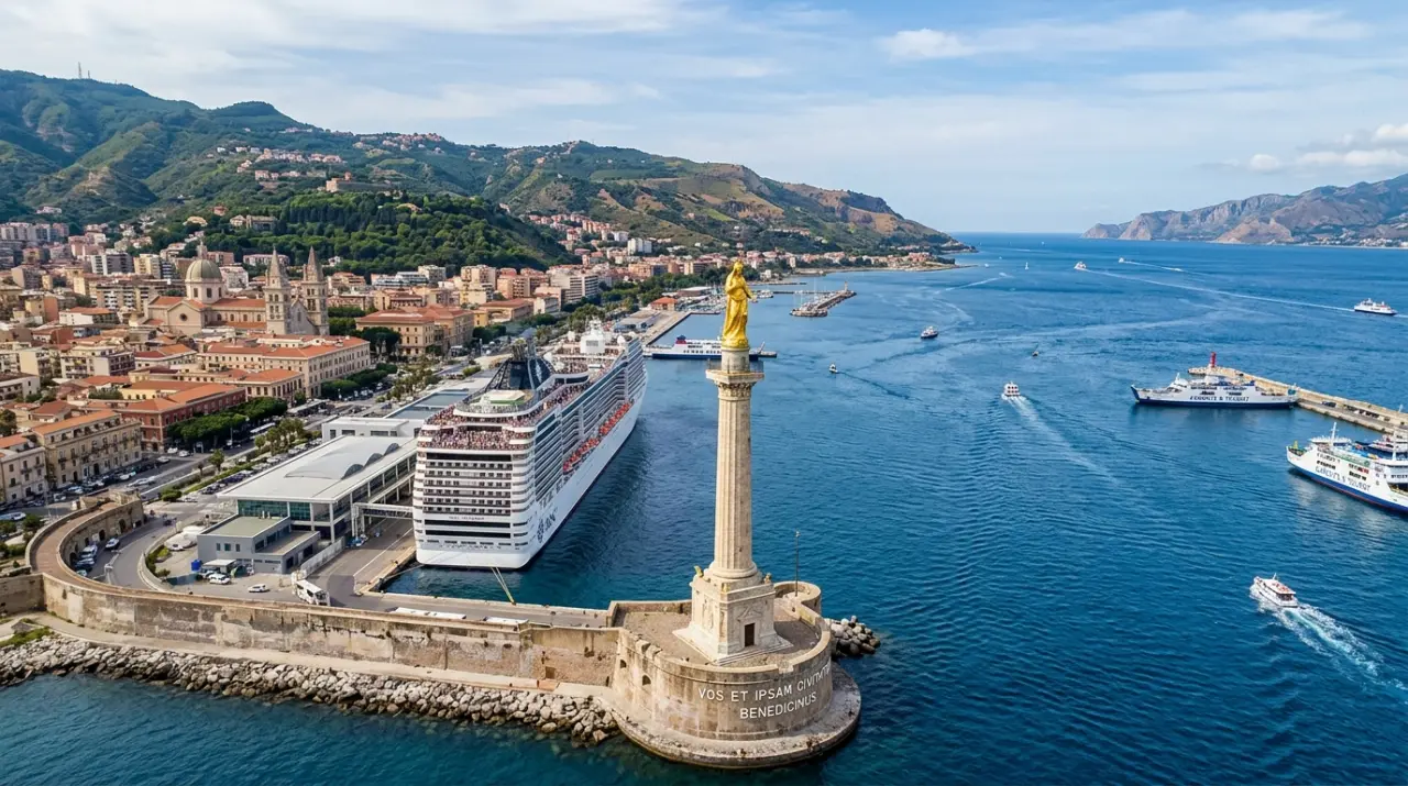 Port of Messina Sicily with historic cathedral
