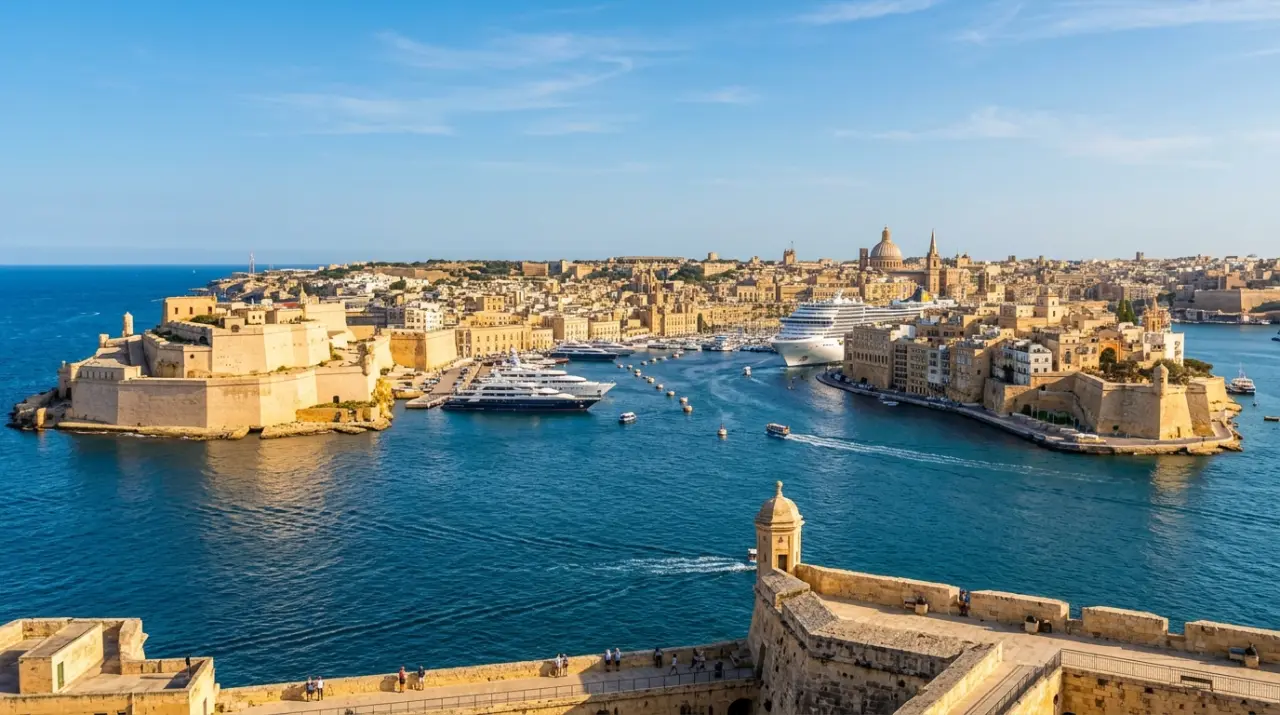 Grand Harbour Valletta Malta with fortress walls
